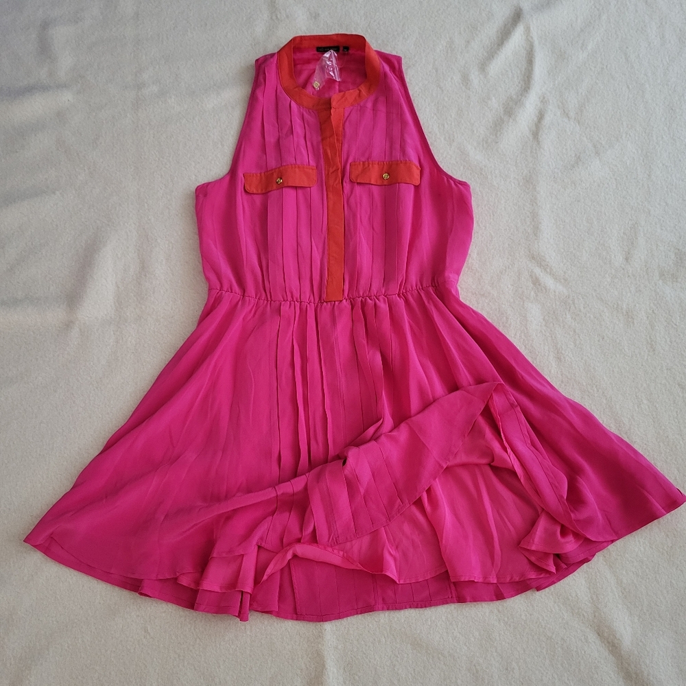 NWT Pink Silk Midi Dress Women's Size Medium Fit & Flare Anthropologie